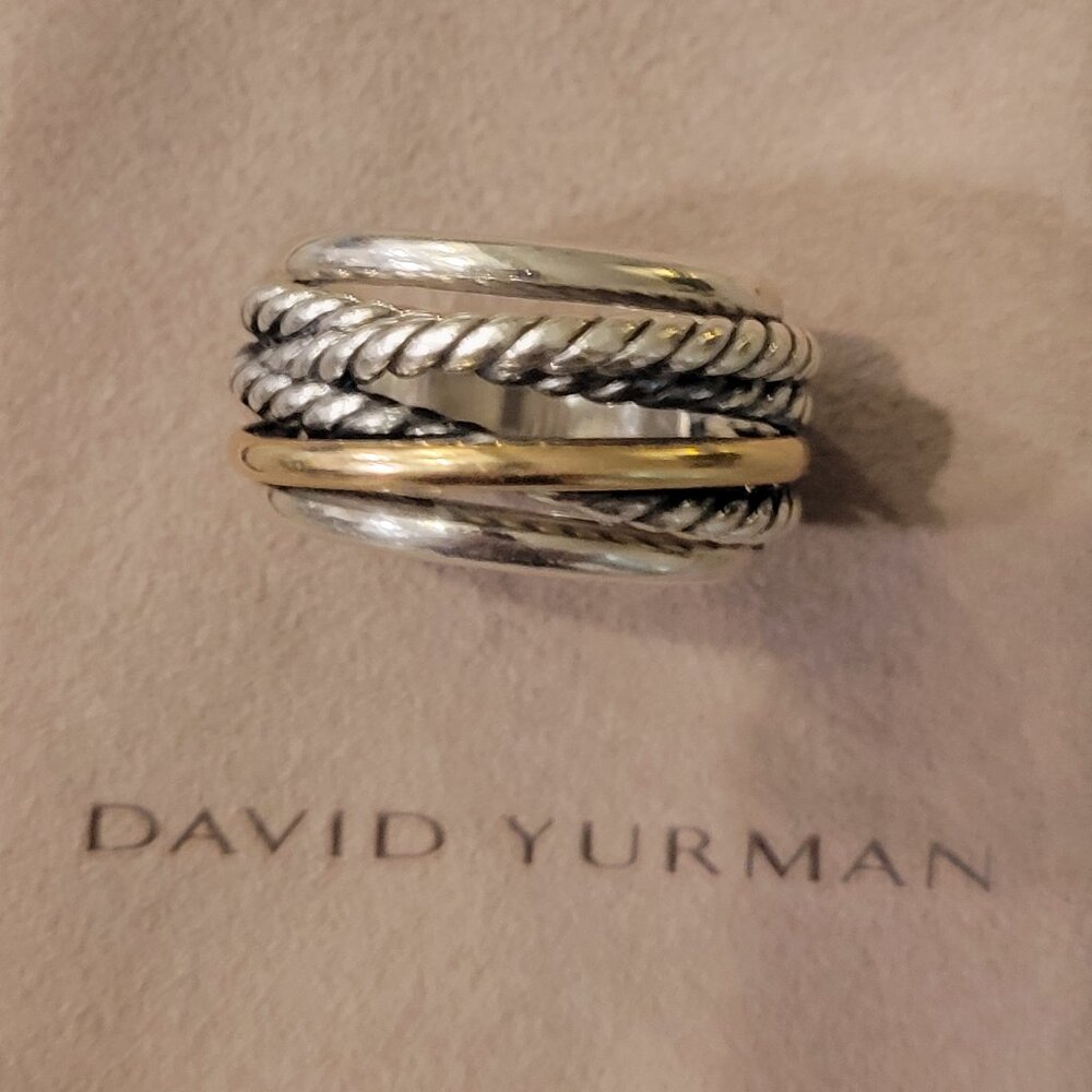 David Yurman narrow crossover ring - size 9 (sterling/14k)